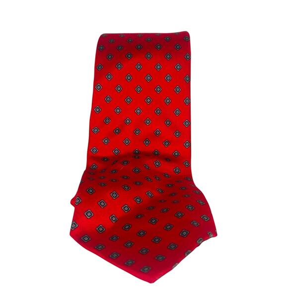Christian Dior Red Silk Squares Tie 56” Paris Handmade Holidays Christmas - Picture 6 of 8